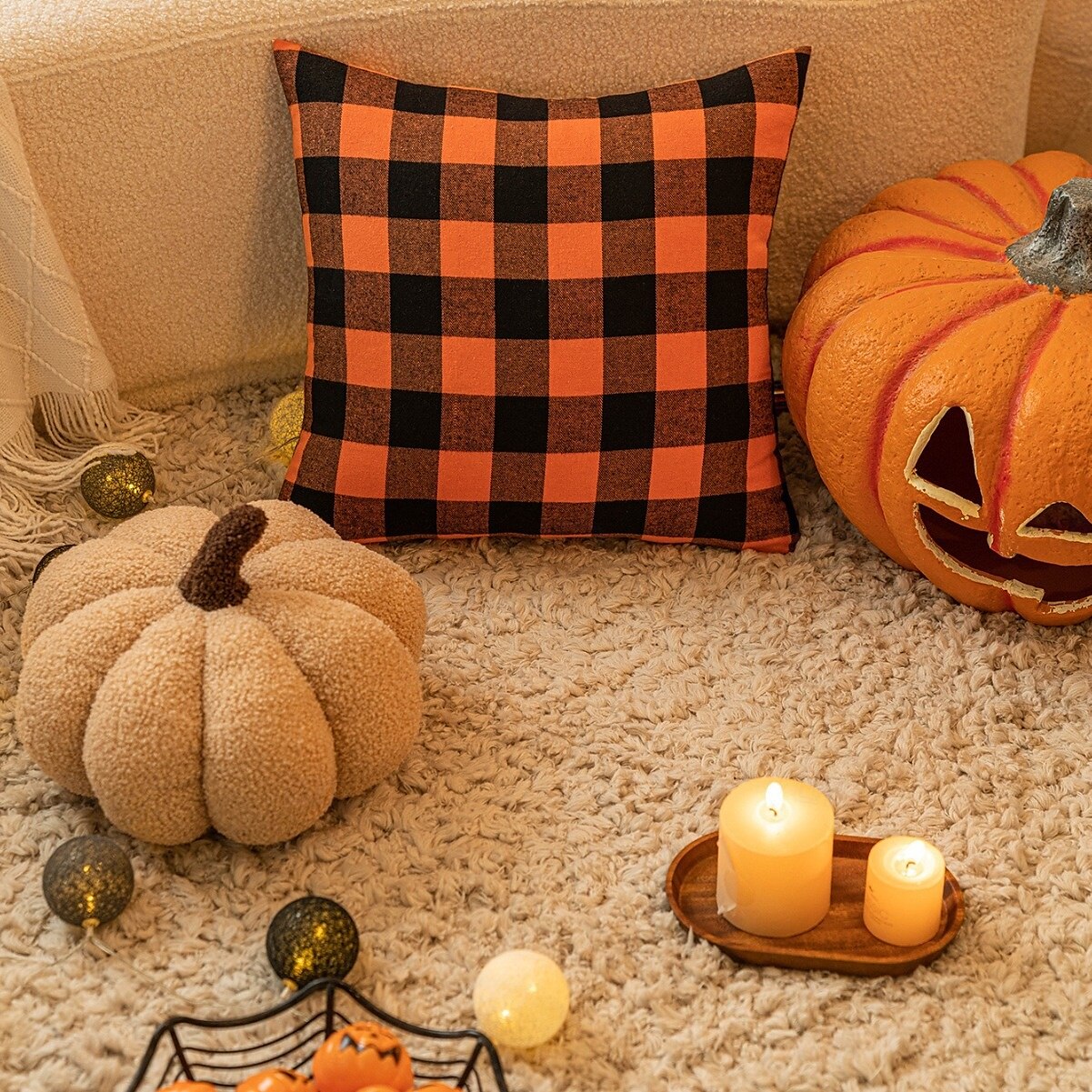 povlak na polštář s dýní na Halloween - slavnostní povlak na polštář na pohovku do obývacího pokoje, dekorace pro sváteční atmosféru, povlak na polštář s dýňovou tématikou 2025 - $12.99 –P4