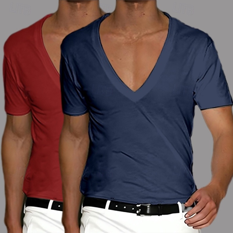2 Stück Herren T-Shirt Tee Top Kurzarm Kurzarm V-Ausschnitt Sommer Frühling Unifarben Designer Basic Modern Zeitgenössisch Klassischer Stil Basic Urlaub Street Casual Schwarz Weiß Tee 2025 - $17.49 –P6