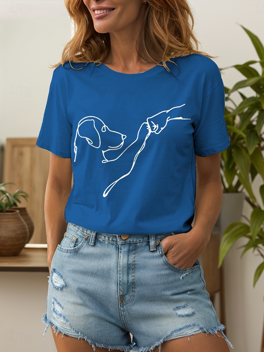 Femmes T-shirt Graphique Animal Chien ancien Élégant Classique Manche Courte Col ras du cou Col rond Hauts Réguliers Quotidien Week-end Imprimé Noir et blanc Blanc / Noir Blanche Rose Claire Rouge de 2025 ? $19.99 –P10