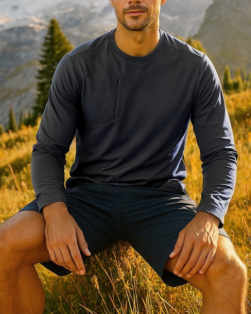 Herren Wanderhemd Golf-Pullover Wanderspitze Langarm Rundhalsausschnitt T-Shirt Oberteil Außen Schnelltrocknend Leicht Atmungsaktiv Polyester Schwarz Marinenblau Grün Tennis Golfspiel Laufen 2025 - $26.99 –P6