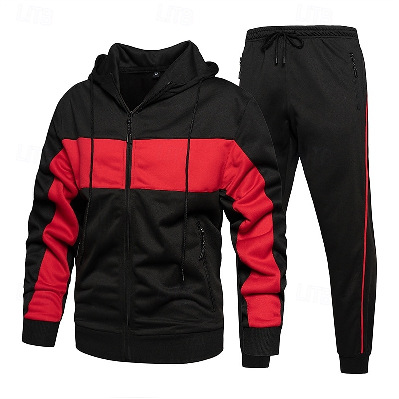 Per uomo Tuta da Ginnastica Pantaloni da Tuta Felpa con cappuccio e zip Tasca Blocco di colori Completo Abbigliamento Autunno Nero Blu marino scuro Palestra Allenamento Sportivo Antivento Manica Lunga del 2026 a $60.99 –P5