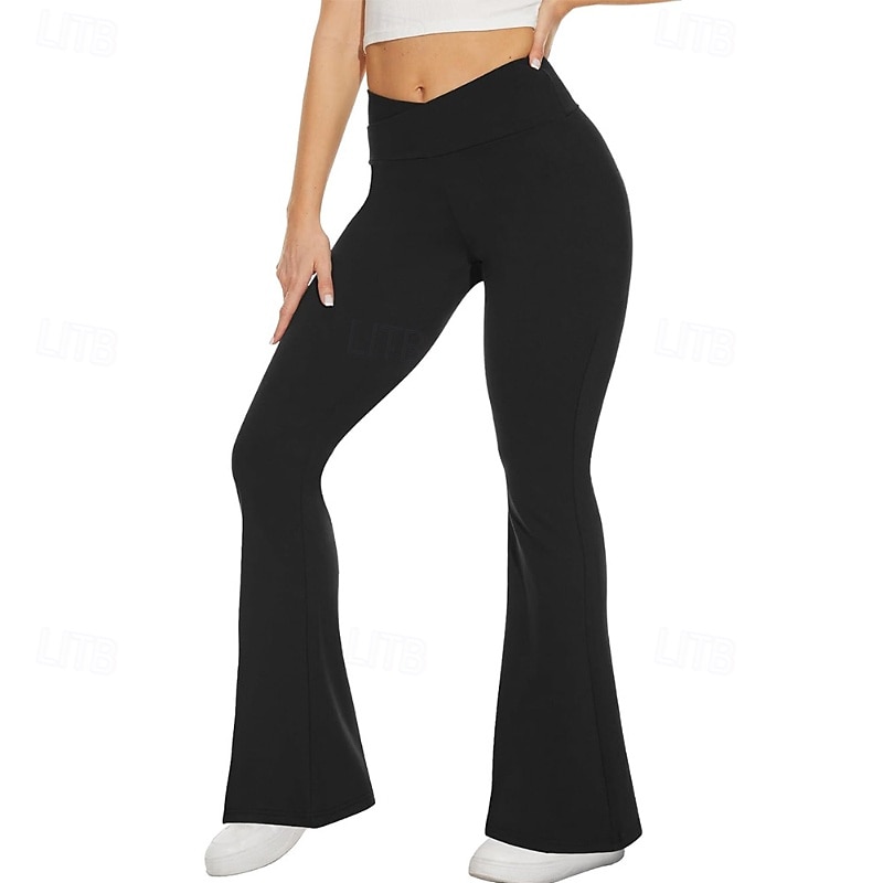 Women's Bell Bottom Slacks Streetwear Casual Full Length Natural Plain Elastic Waist Comfy Outdoor Comfortable Outdoor Streetwear Dark-Gray Navy Black Fall Regular Fit 2025 - $19.99 –P2