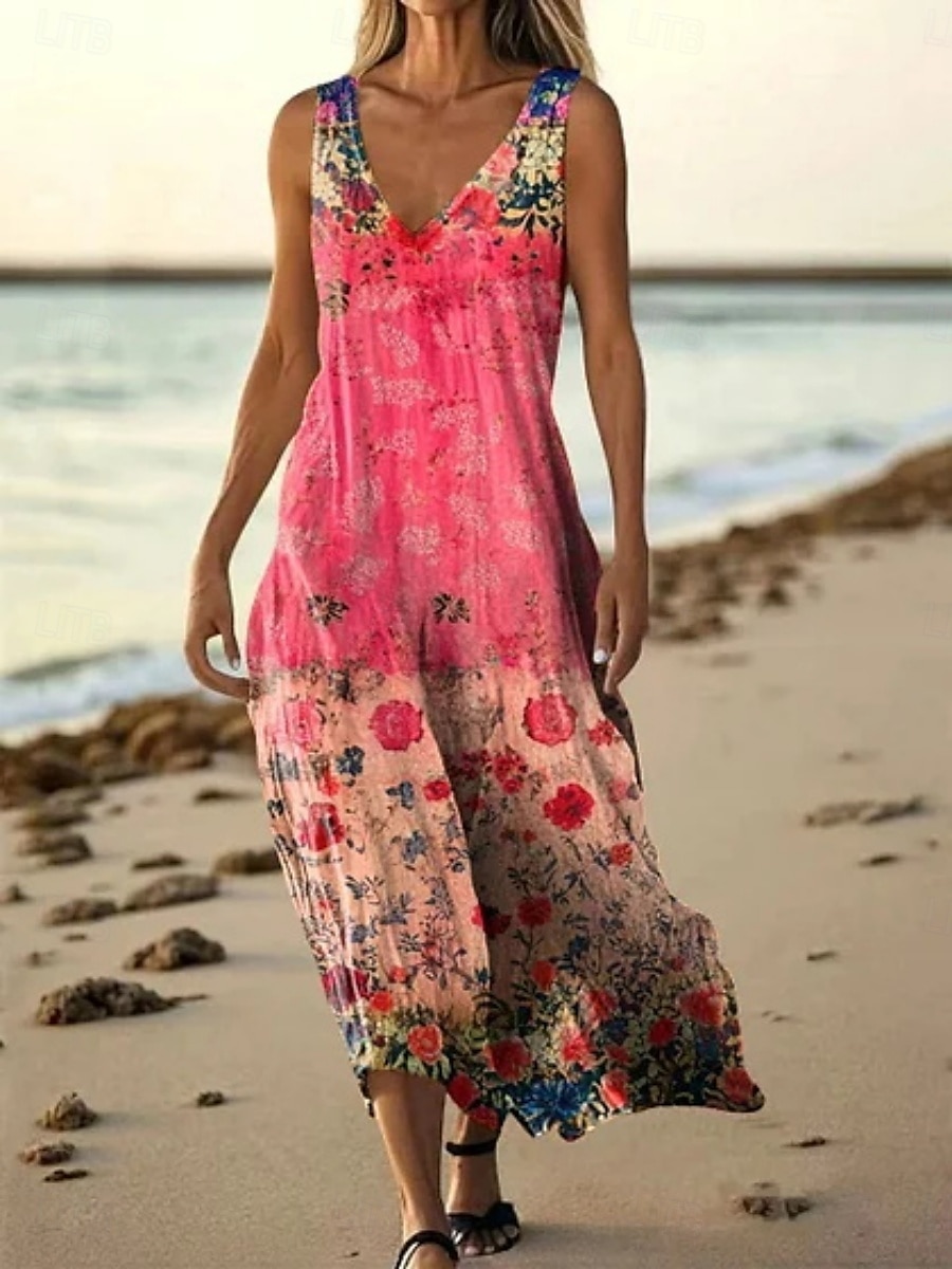 Femmes Robe Longue Maxi Robe Robe Décontractée Robe débardeur Robe d'été ancien Quotidien Fête Plage Coupe régulière Fleuri Sans manches Col en V Rose Claire Bleu Roi Bleu Violet Été de 2025 ? $20.99 –P5