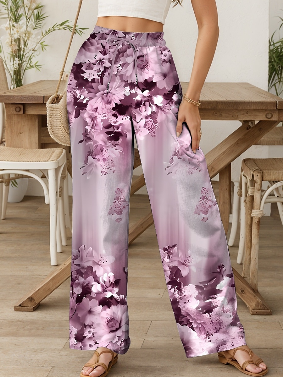 Femmes Culottes Jambe Large Chinos Pantalons Amples Vacances ancien Mode Longueur complète Taille haute Fleuri Graphique Dégradé Ceinture Élastique Impression Respirant Doux Micro-Élastique Formel de 2025 ? $24.99 –P6