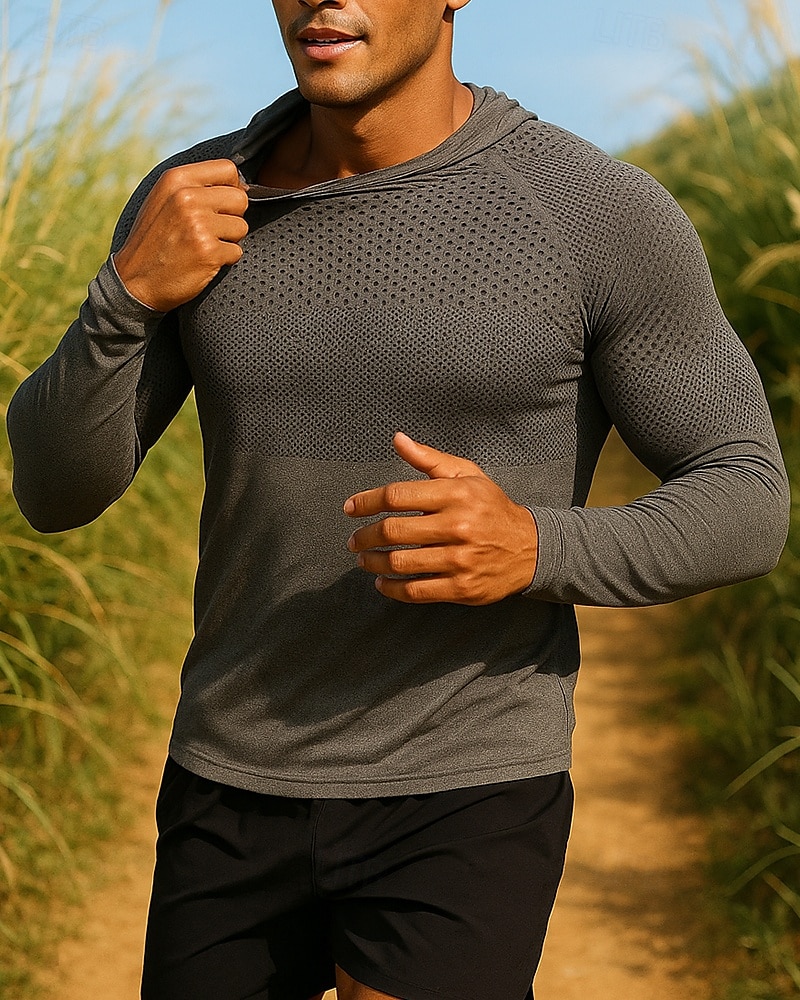 Homme Sweat à capuche Sweat-shirt Haut de course manche longue T-shirt Respirant Séchage Rapide Léger Élastique Tennis Le golf Course Tenue de sport Tenues de Sport Bleu gris foncé Gris Clair de 2025 ? $13.19 –P3