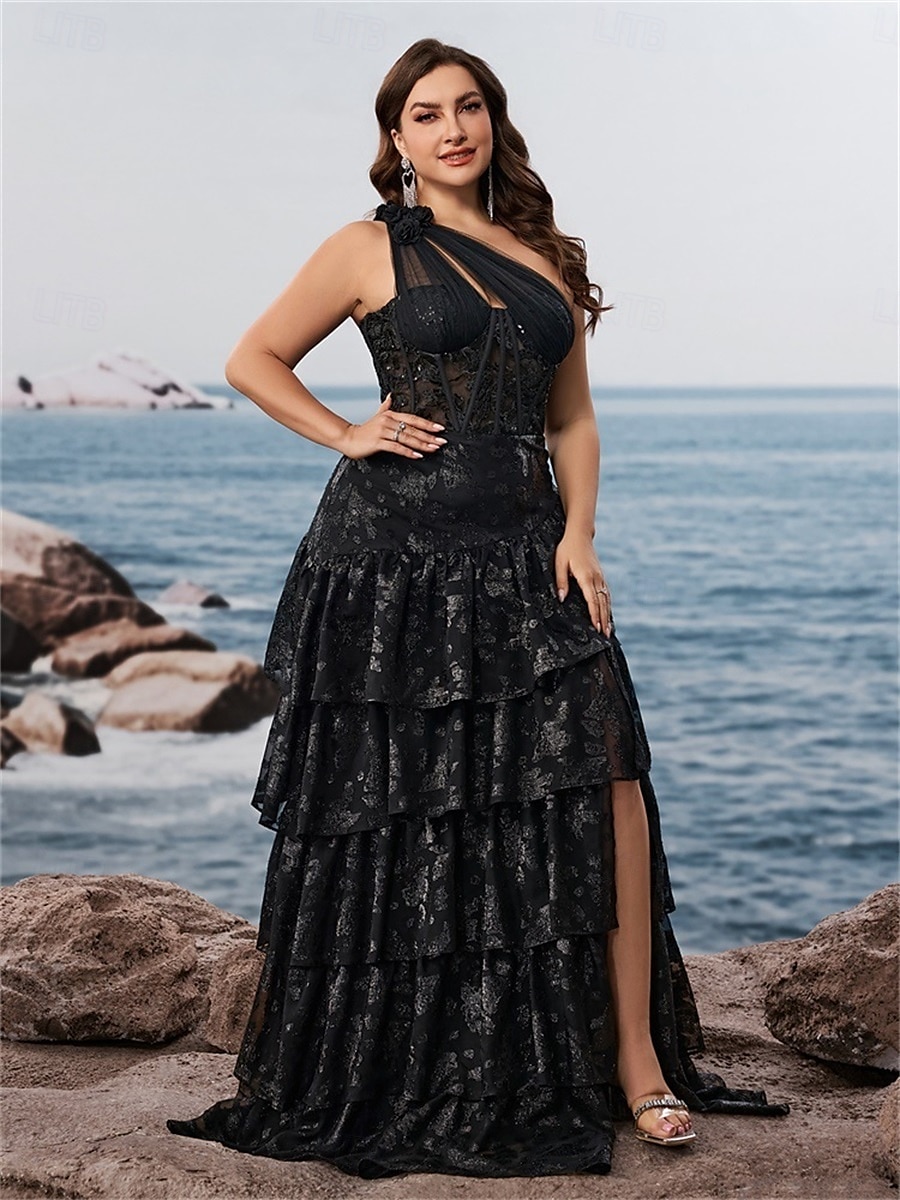 A-vonalú Quinceanera Ruhák Elegáns Görbe Ruha Formális Esküvői Padló Hossza Ujj Nélküli Egy Vállas Csipke Ráncokkal 2025 - $159.99 –P6