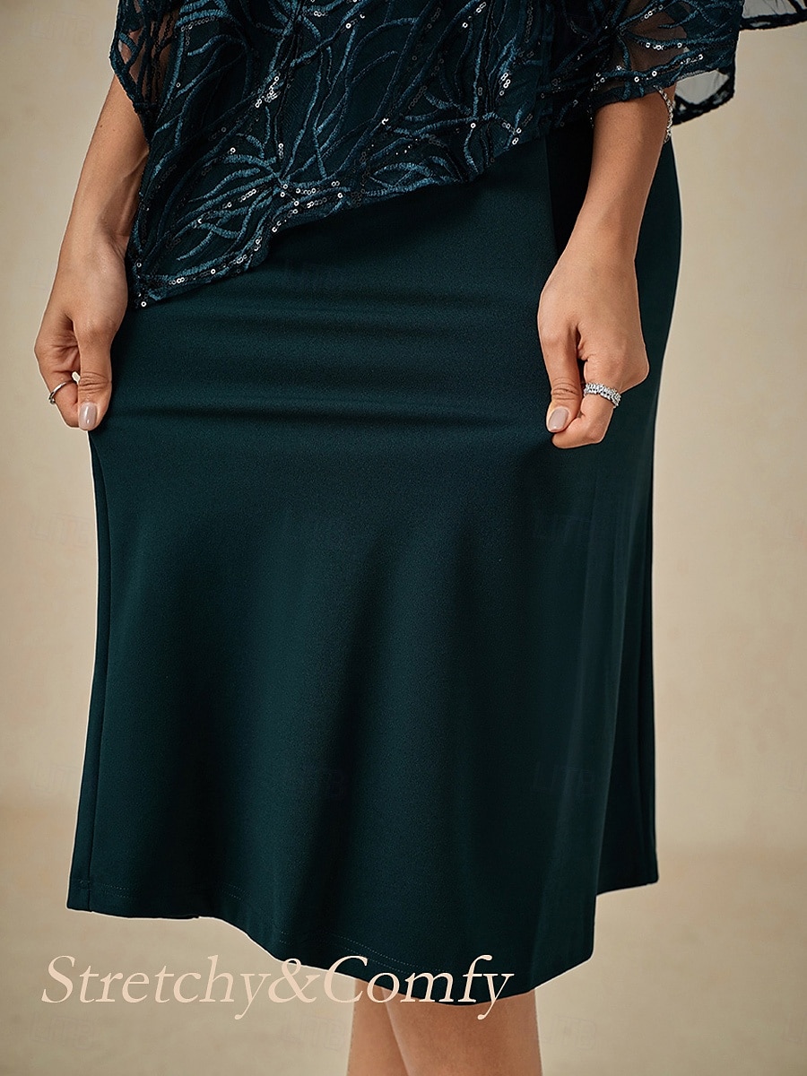 A-Linie Brautmutterkleid Elegant V Ausschnitt Knielang Spitze Halbarm mit Spitze Einfarbig 2025 2025 - $99.99 –P5