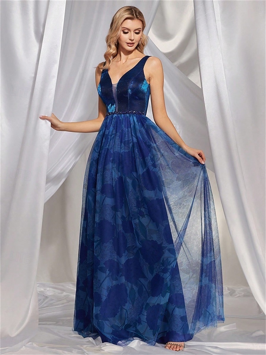 Šaty na quinceanera A-line elegantní šaty formální svatební podlahová délka bez rukávů výstřih do V tyl V zadní část s krystaly a rozparkem 2025 - $119.99 –P5