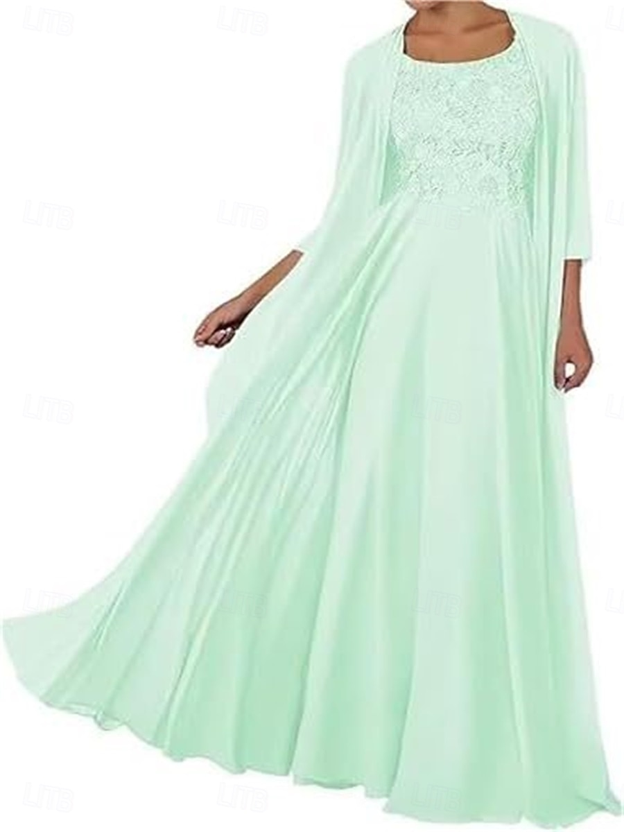 Zweiteilig Kleid-Sets Brautmutterkleid Elegant Einfach Quadrathals Bodenlang Chiffon Ärmellos mit Einfarbig 2025 2025 - $119.99 –P6