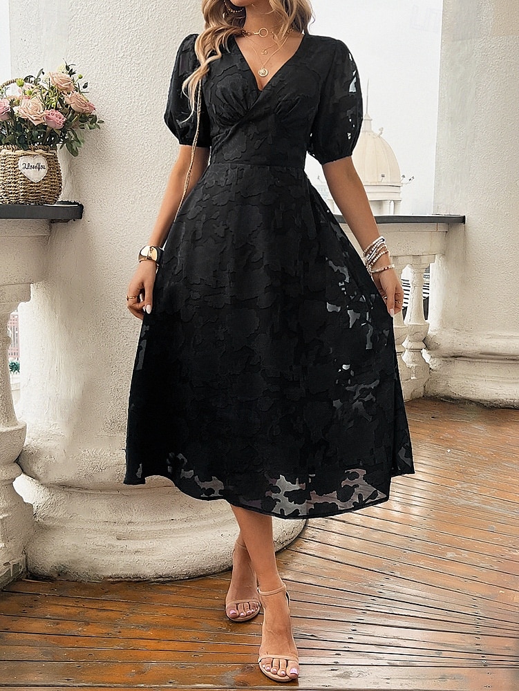 Femmes Robe Midi Robe trapèze Vacances Occasionnel Boho Extérieur Sortir Plage Coupe Ample Couleur Unie manche longue Col en V Noir Rouge Bleu Marron Été Printemps de 2025 ? $41.99 –P3
