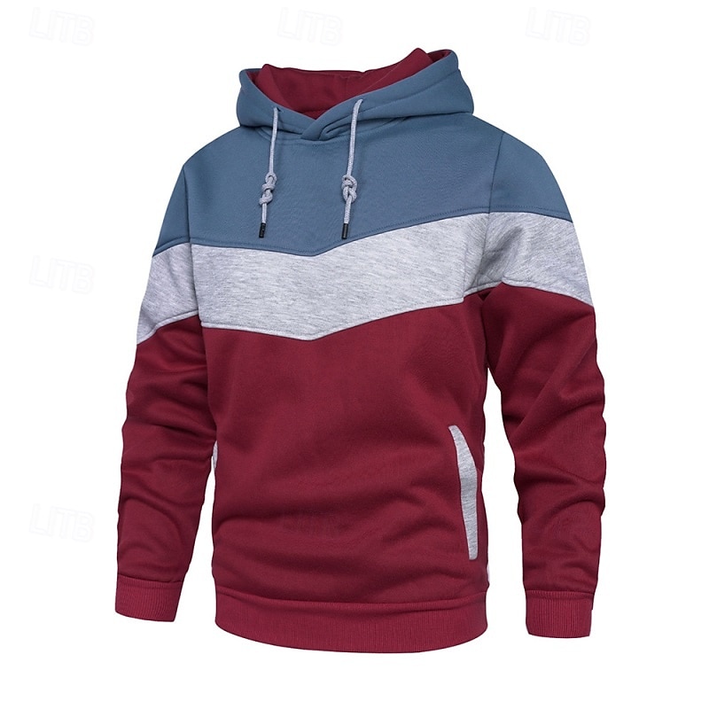 Men's Hoodie Pullover Hoodie Sweatshirt Light Yellow Wine Red Denim Blue Black White Hooded Color Block Front Pocket Sports & Outdoor Casual Daily Streetwear Cool Sportswear Fall & Winter Clothing 2025 - $27.99 –P10