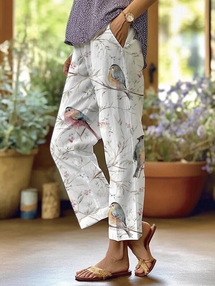 Femmes Chinos Vacances ancien Style Ethnique Longueur complète Taille haute Fleuri Avec Poches Respirant Doux Extérieur Micro-Élastique Extérieur Vacances Occasionnel Blanche Vert clair Rouge Violet de 2025 ? $32.99 –P2
