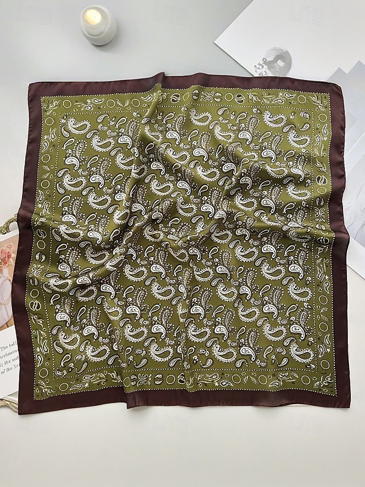 Men’s Paisley Print Square Neck Scarf with Leather Buckle, Vintage Style Polyester Bandana for Outdoor Travel, Parties and Daily Fashion 2025 - $11.99 –P6