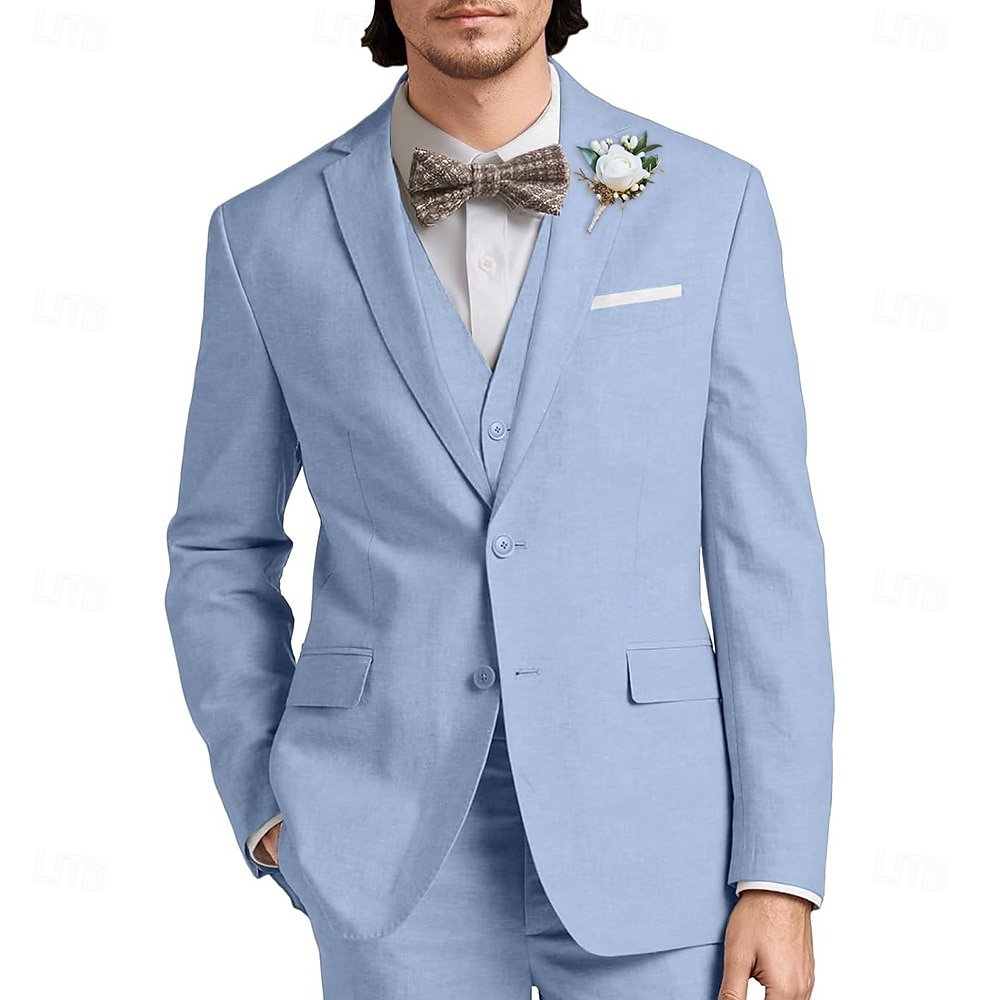 Herr Bröllop Ledigt Linnekostymer Rodnande Rosa Himmelsblå Mode Formell Solid färg Standardpassform 3 delar set Singelknäppt Två knappar 2025 - $139.99 –P8