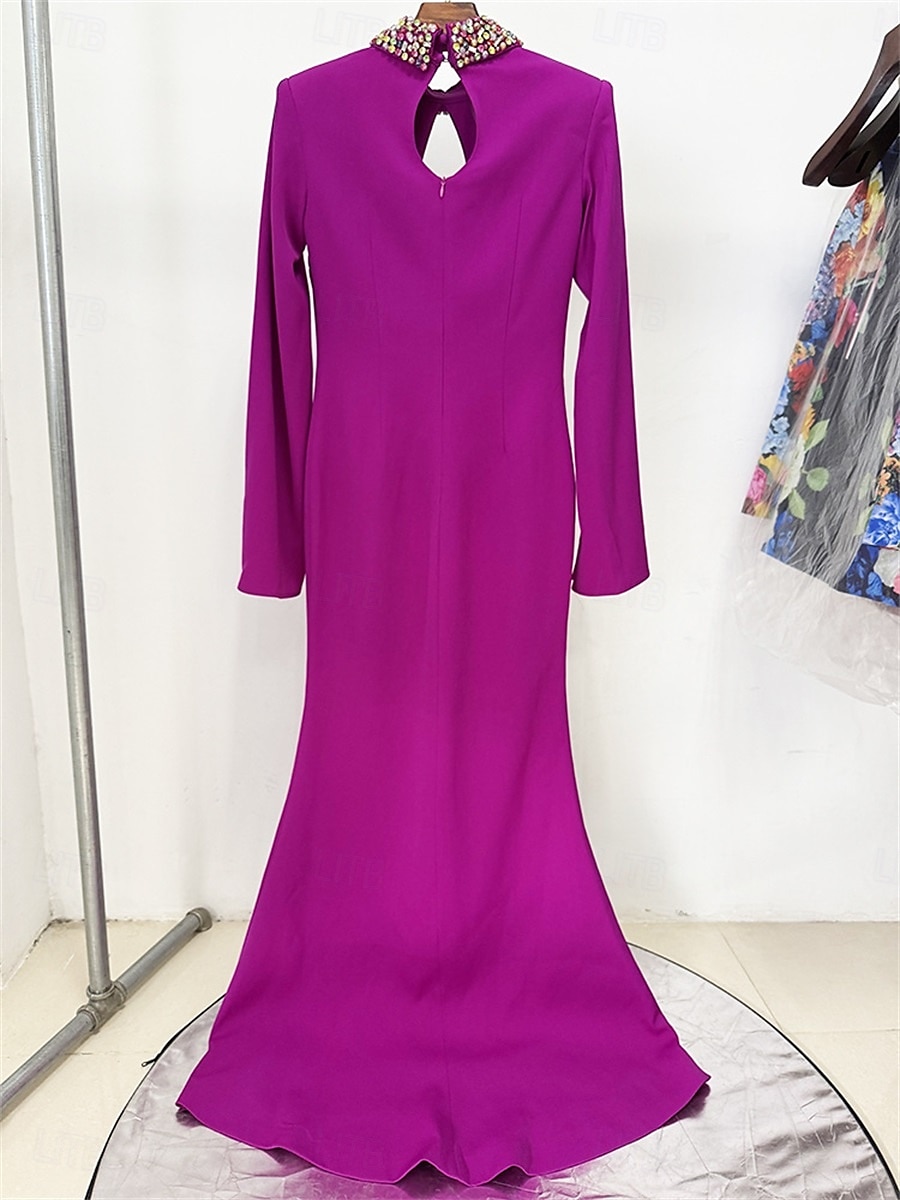 Mermaid / Trumpet Party Dresses Elegant Dress Formal Wedding Floor Length Long Sleeve Crew Neck Satin with Embroidery 2025 - $139.99 –P9