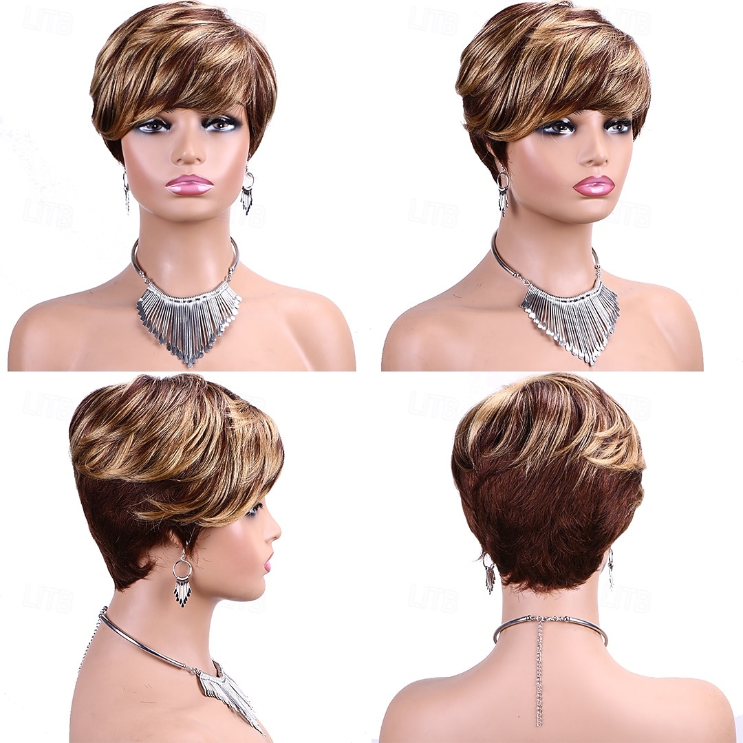 Perruques coupe lutin pour femmes, perruque courte en cheveux humains avec frange, perruque coupe lutin en couches, perruque brésilienne en cheveux humains entièrement fabriquée à la machine de 2026 ? $43.99 –P8