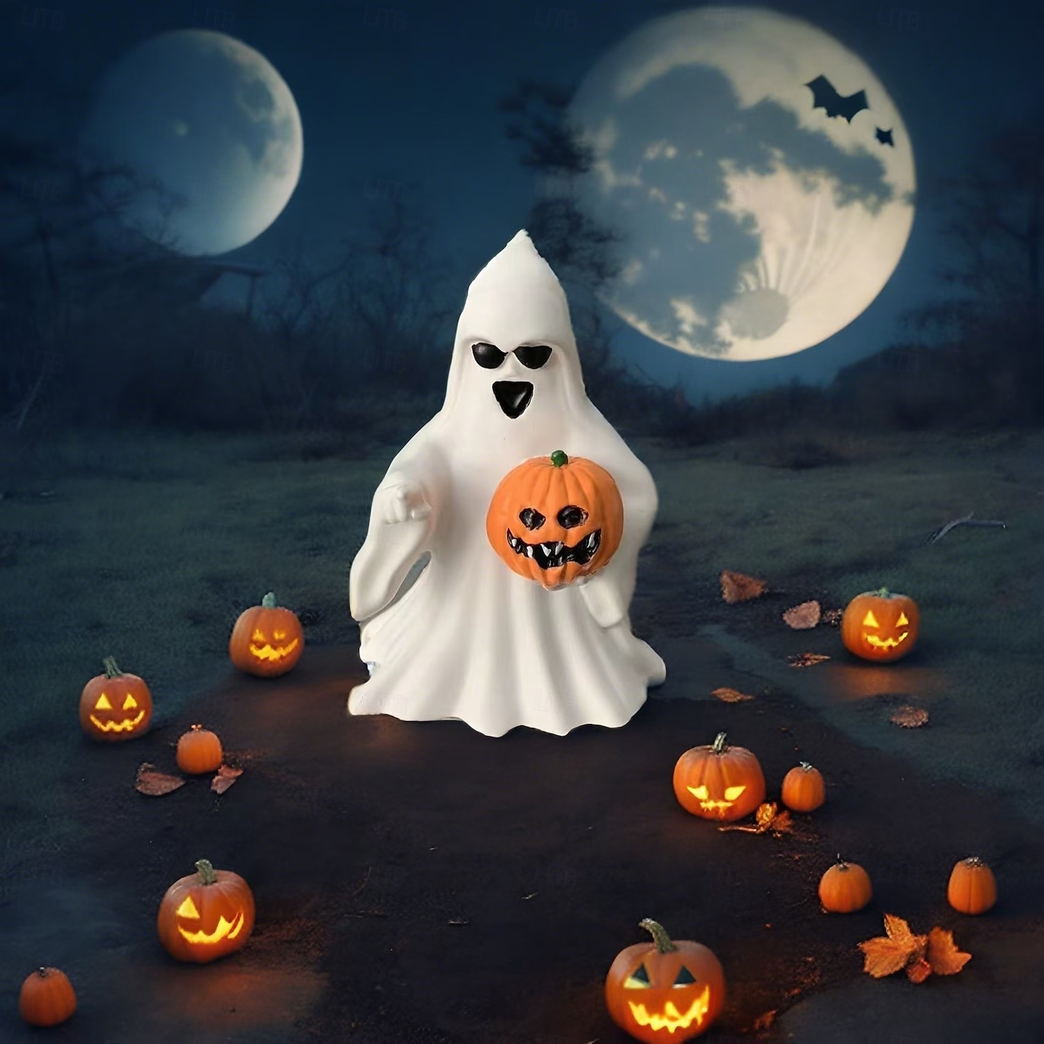 lustiges Mittelfinger-Geist-Halloween-Dekor, süße Geisterfigur aus Kunstharz mit Herz-Handzeichen, gruseliges Tischornament für die Party-Ausstellung zu Hause 2025 - $15.99 –P2
