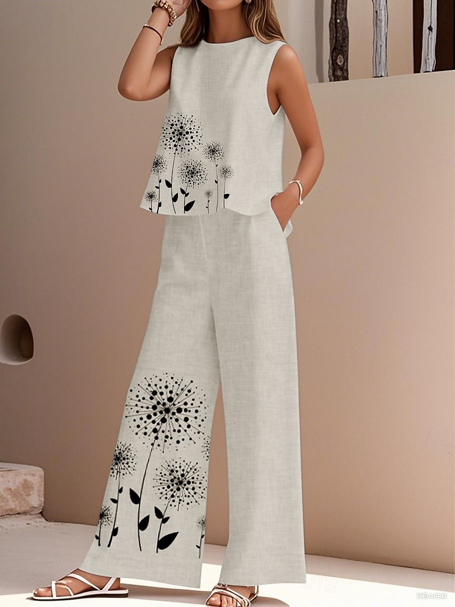 Per donna Set di Pantaloni Senza Maniche Girocollo Floreale Stampato Attivo Moda Quotidiano Vacanza Ferie Bianco Blu Reale Blu Estate Vestibilità regolare del 2026 a $42.99 –P1