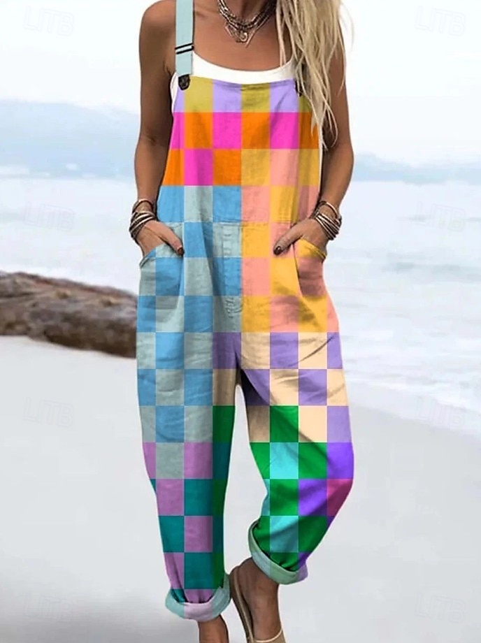 Femmes Combinaison Actif Graphique Sans manches Patchwork Cordon de serrage Vacances Rue Coupe Ample Marron clair Bleu Orange Été de 2025 ? $14.99 –P5