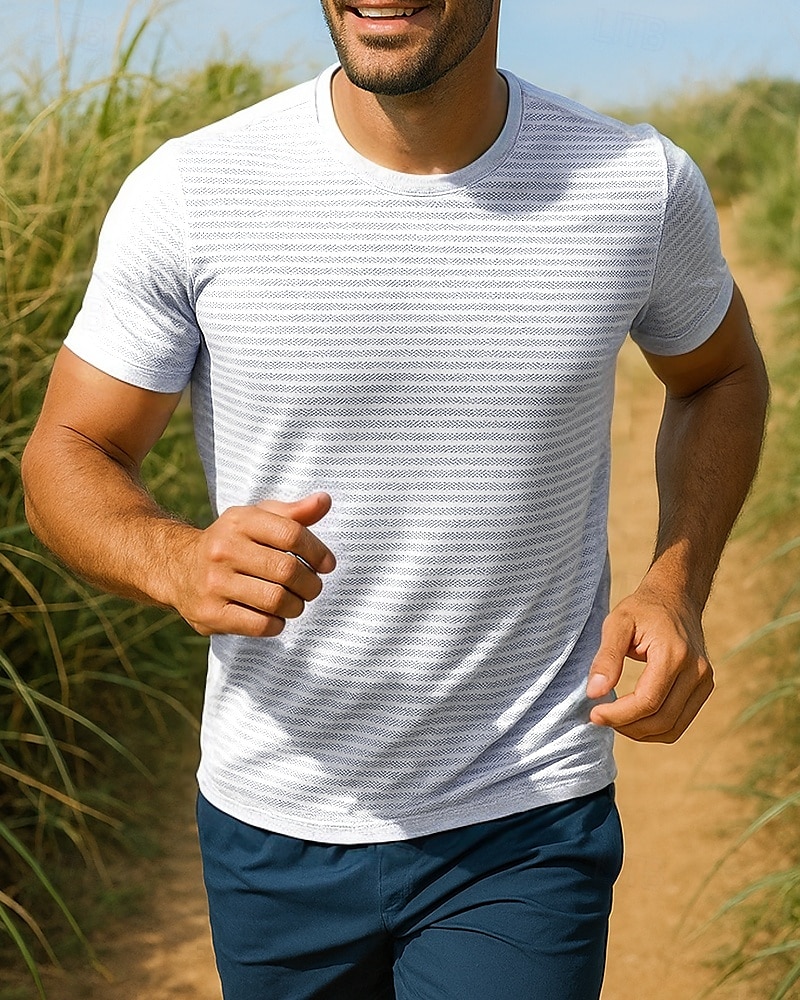 Ανδρικά Τρέξιμο Top Tricou de Alergat Κοντομάνικο Μπλουζάκι Αναπνέει Γρήγορο Στέγνωμα Ελαφρύ Ελαστικό Τέννις Γκολφ Τρέξιμο ΑΘΛΗΤΙΚΑ ΡΟΥΧΑ Ρούχα Γυμναστικής Ριγέ Μαύρο Λευκό Θαλασσί 2025 - $21.99 –P5