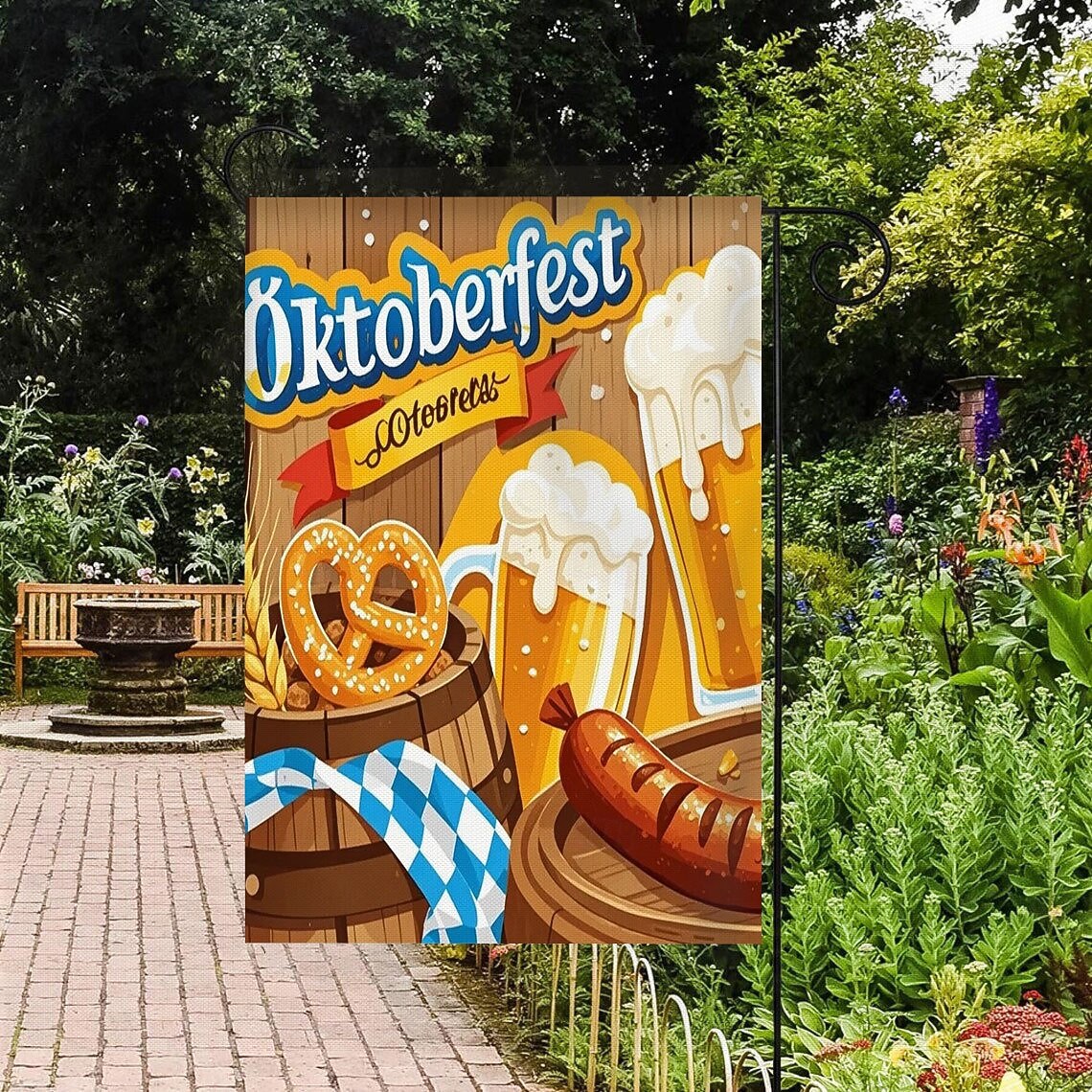 Oktoberfest Gartenflagge Deutsches Bayerisches 12 x 18 Zoll Gartenflaggen kleine Gartenflaggen für draußen Außenfahnen Bierdesign weiß blau kariert Feiertagsgartenflaggen 2025 - $7.99 –P6