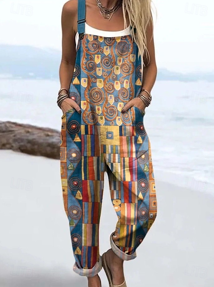 Femmes Combinaison Actif Graphique Sans manches Patchwork Cordon de serrage Vacances Rue Coupe Ample Marron clair Bleu Orange Été de 2025 ? $14.99 –P4