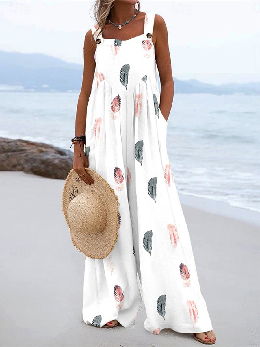 Femmes Combinaison Actif Graphique Sans manches Jambe large Avec Poches Vacances Rue Coupe Ample Blanche Vert Véronèse Rouge Été de 2025 ? $39.99 –P2