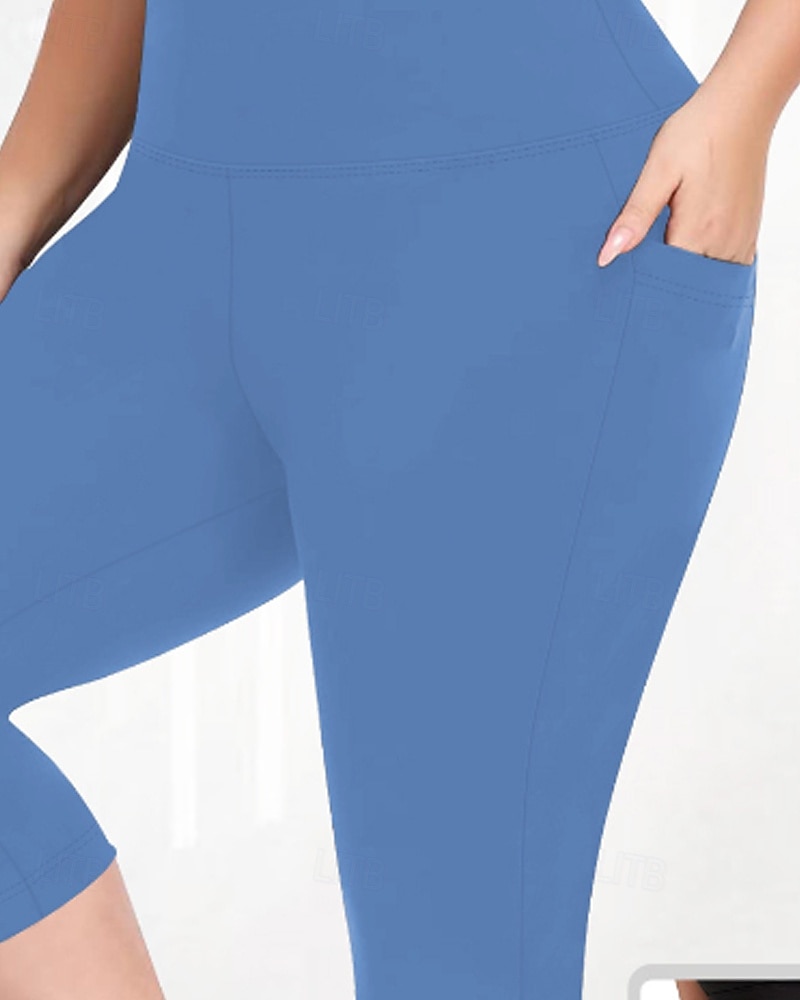 Femmes leggings de pilates Jambières Capri pantalon de sport Avec Poches Léger Pilates Salle de sport Course Leggings Capri Couleur Unie Gris foncé Noir Vert Véronèse Grande taille Des sports Tenues de 2026 ? $17.99 –P17