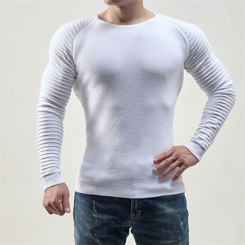 Herren Pullover Strickpullover Gerippt Stricken Normale Oberteile Gestrickt Einfach Rundhalsausschnitt Mode Basic Urlaub Alltagskleidung Bekleidung Herbst Winter Schwarz Weiß M L XL 2026 - $28.99 –P4