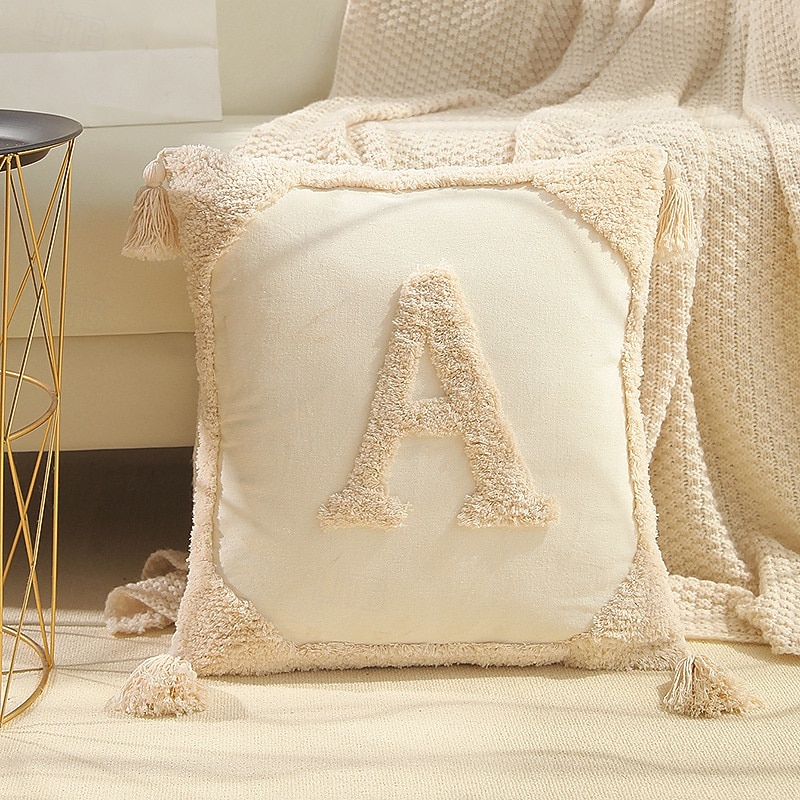 Fodere per cuscini monogrammate con frange in cotone moderno canvas tuftato cuscini decorative con lettere dell'alfabeto per divano letto 26 lettere inglesi del 2025 a $17.99 –P9