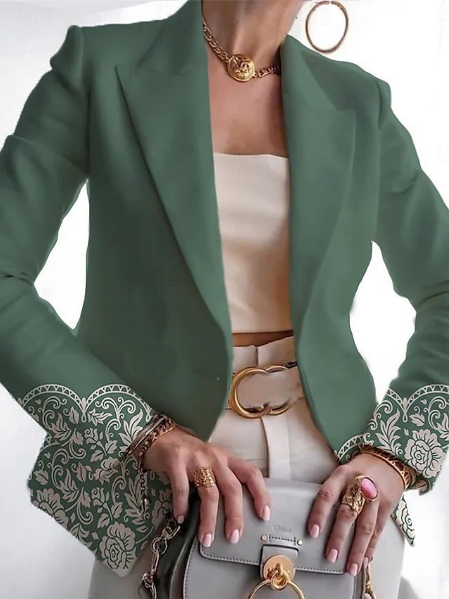 Mujer chaqueta Cómodo Transpirable Estampado Casual Geométrico Oficina Calle Casual Ropa Cotidiana Frente Abierto Regular Solapa de Pico Ajuste regular Manga Larga Ropa de calle Blanco Rosa Azul 2025 - $37.99 –P4