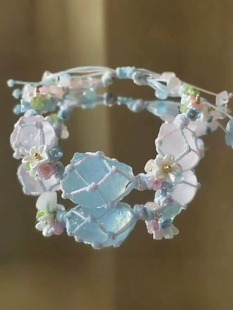 Bracciale da donna fatto a mano con pietre preziose floreali – perline di cristallo naturale, stile boho regolabile, ideale per abbigliamento casual, regali e outfit ispirati alla natura del 2025 a $14.99 –P10
