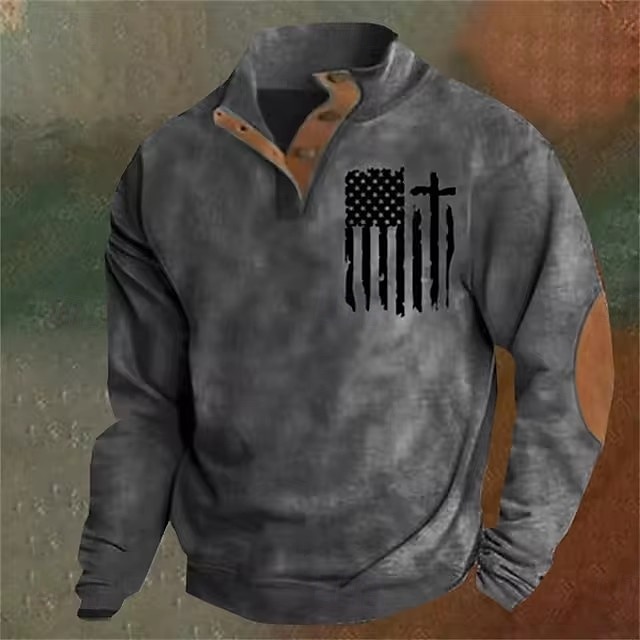 Herren Sweatshirt Armeegrün Braun Dunkelgray Stehkragen Grafik Kreuz Amerikanische Flagge Druck Täglich Ferien Ausgehen Polyester Streetwear Lässig Herbst Winter Bekleidung Kapuzenpullover Sweatshirts 2025 - $23.99 –P3