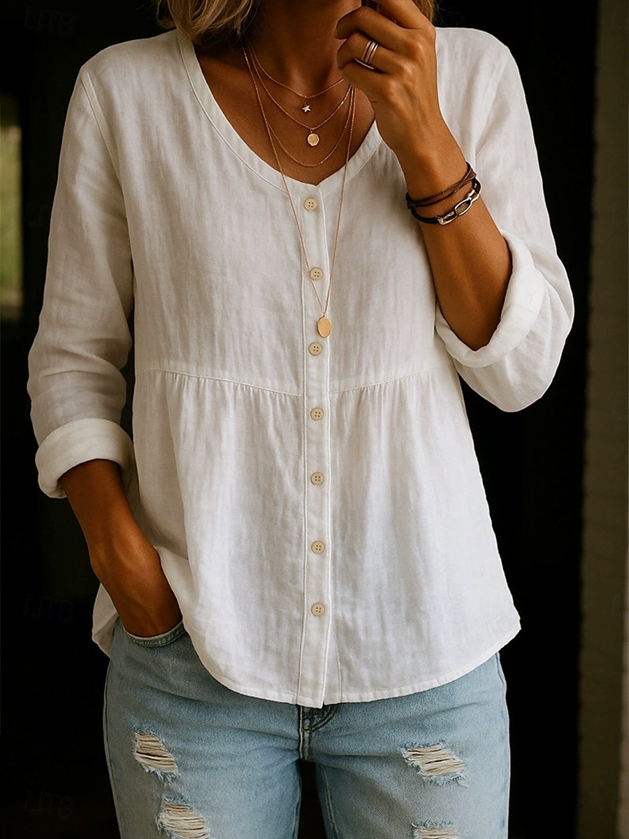 Dames Overhemd Effen Kleur Effen Stijlvol Casual Lange mouw Overhemdkraag Normale tops Dagelijks Knop Gesmokt Wit Geel Blozend Roze Groen Zomer Lente 2025 - $18.99 –P1