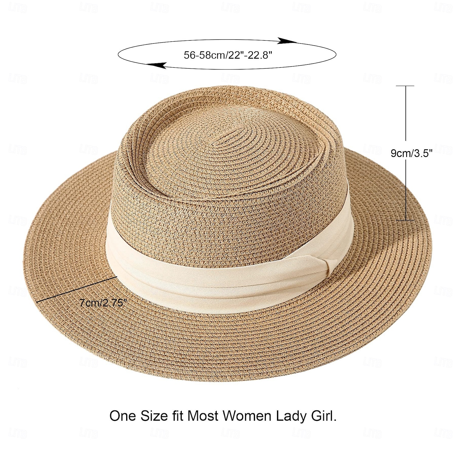 1 stk. elegant damehatt med strå og bred brem, lett og pustende sommerhatt for strandaktiviteter, uformell &formelle arrangementer, tilbehør til arrangementer 2025 - $13.99 –P12