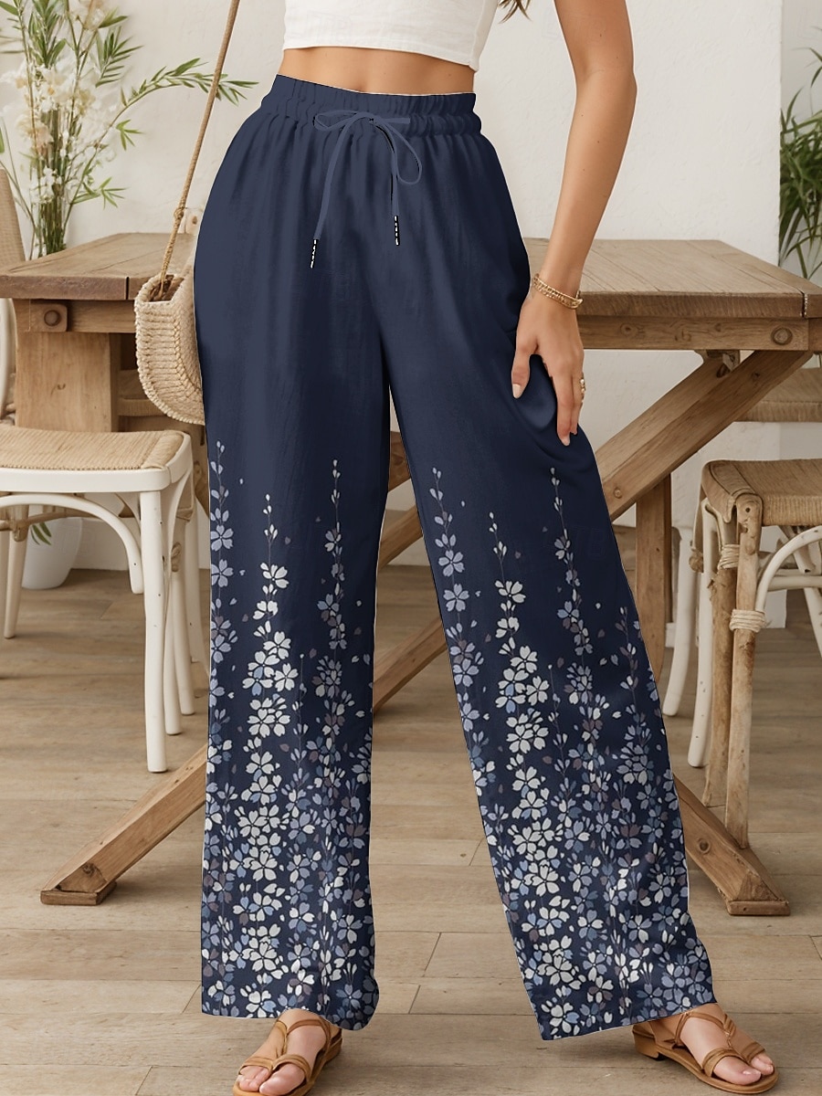 Pentru femei Obraznic chinez Pantaloni largi Vacanță Epocă Modă Lungime totală Talie Înaltă Floral Grafic Gradiant Curea elastică Imprimare Respirabil Απαλό Micro-elastic Oficial Vacanță Stradă Roșu 2025 - $24.99 –P1