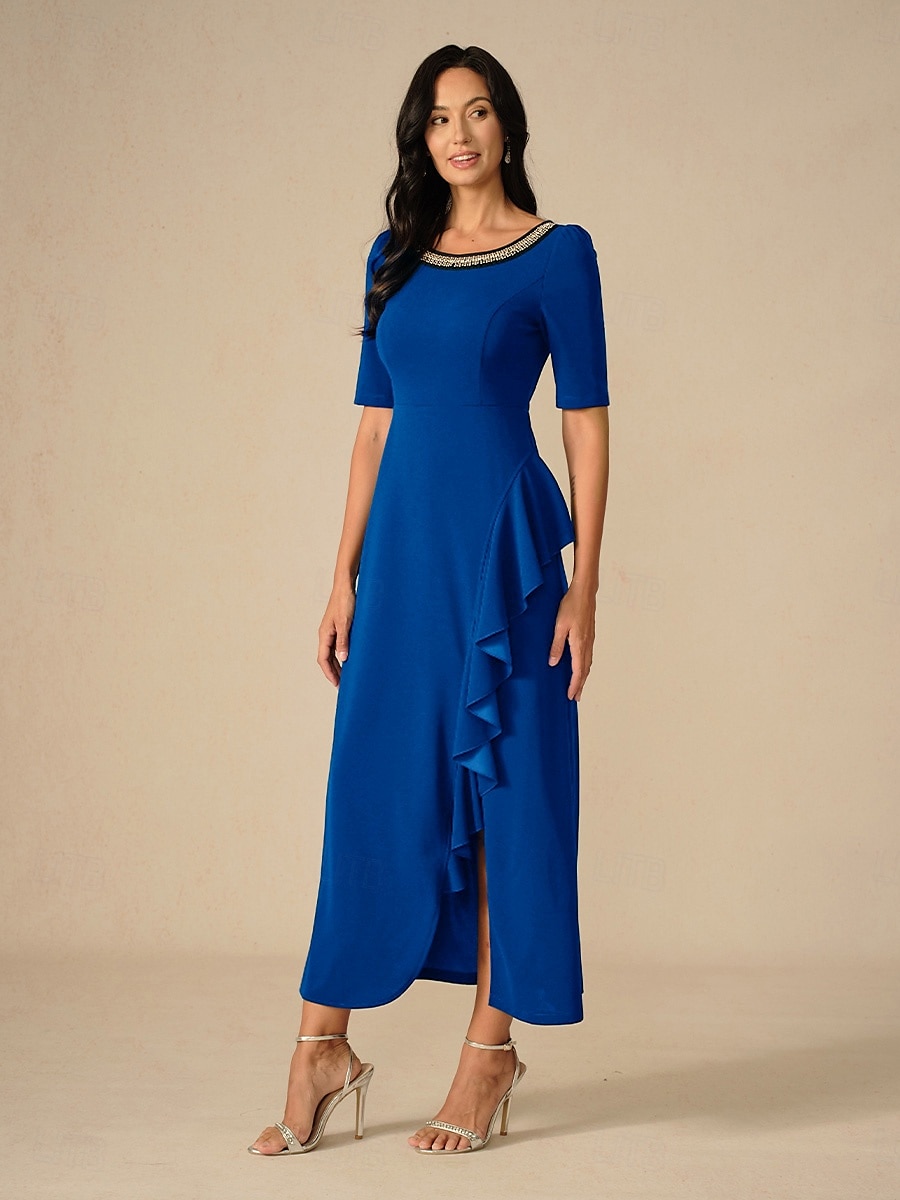 Pentru femei Rochie Maxi Rochie cu Volane Elegant Fit regulat Culoare solidă Manșon scurt Stil Nautic Albastru regal Vară Primăvară Toamnă 2025 - $99.99 –P1