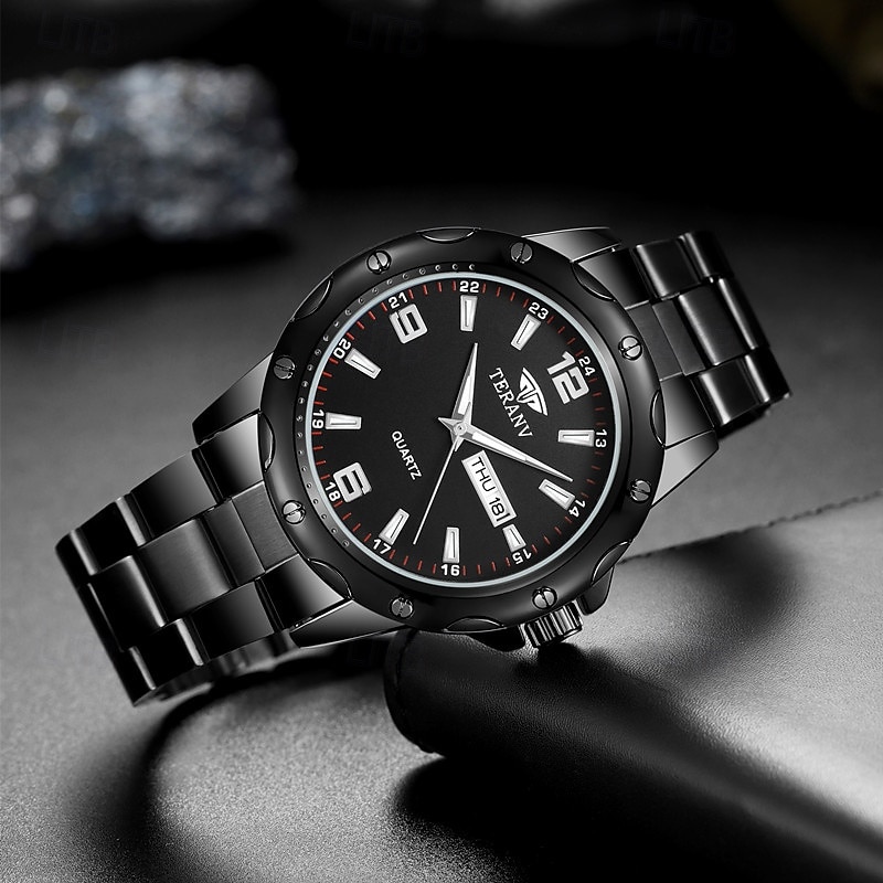 Ceas elegant pentru bărbați, cu brățară din oțel inoxidabil, cu cuarț, rezistență la apă IPX7, afișaj luminos pentru dată și zi, la modă și modern, casual, versatil, sportiv, ceas de mână bărbătesc 2025 - $15.99 –P7