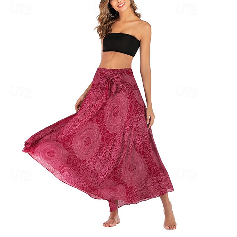 Pentru femei Fustă Linie A Leagăn Casual Boho Maxi Talie Înaltă Fuste Floral Imprimeu Micro-elastic Vacanță Concediu Negru Albastru piscină Portocaliu Verde Vară Poliester 2025 - $20.99 –P6