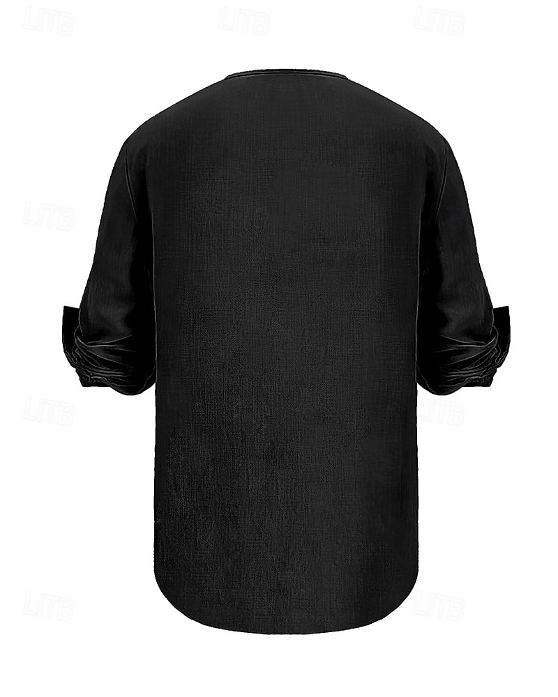 Herren Hemd Leinenhemd Popover-Hemd Freizeithemd Baumwollhemd Einfach Urlaub Hawaiianisch Schwarz Weiß Braun Grün Langarm V Ausschnitt Frühling Herbst Bekleidung 2025 - $32.99 –P6