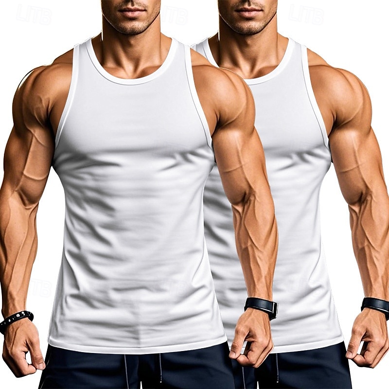 Men's Tank Top Vest Top Undershirt Sleeveless Shirt Sleeveless Crew Neck Summer Plain Fashion Designer Basic 2 Piece Vacation Street Going out Black White Black+White Top Tee for Men 2025 - $16.99 –P6