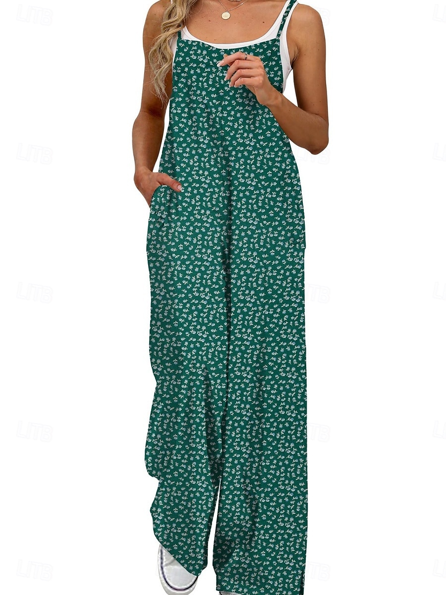 Női Szabályos Jumpsuitek Aktív Virágos Ujjatlan Széles lábszár Kerek Zseb Magas derék Vakáció Napi Normál Sárga Arcpír rózsaszín Katonai zöld Nyár 2025 - $23.99 –P13