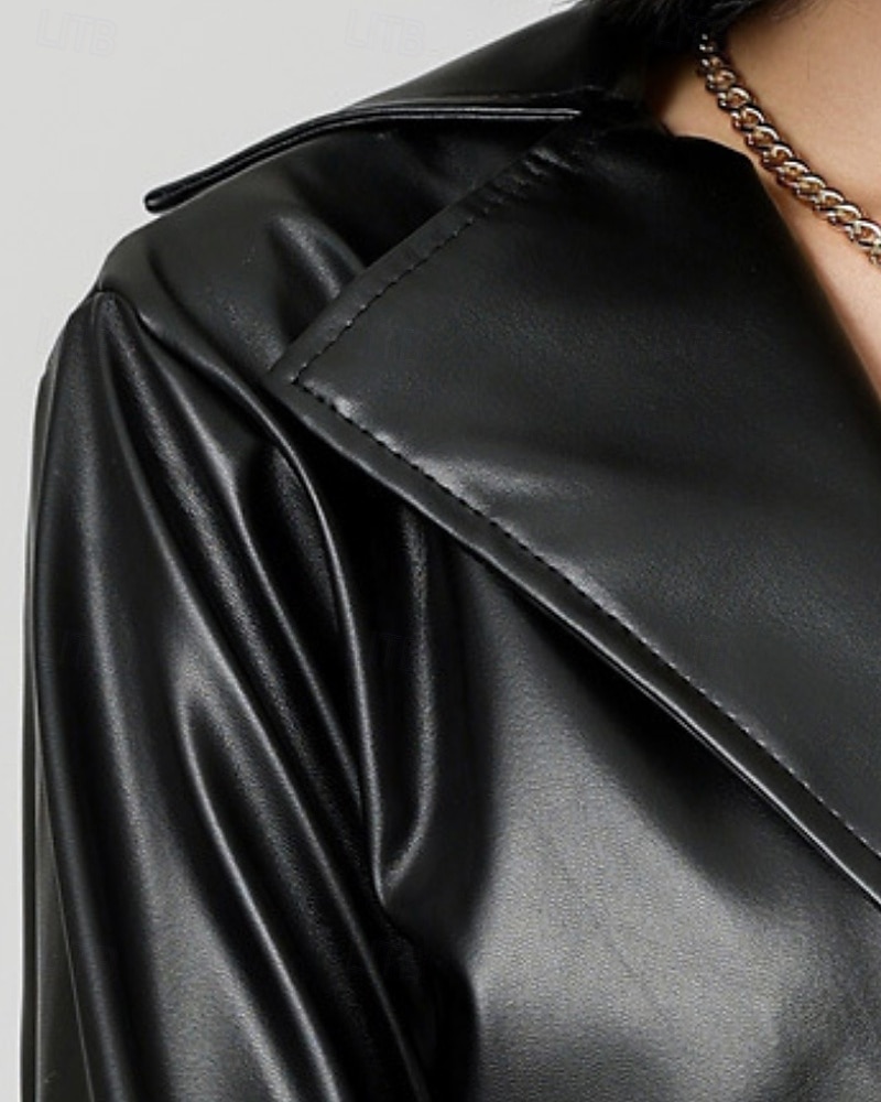 Damen Trenchcoat Warm Bequem Tasche Aktiv Mode Einfach Ausgehen Wochenende Offene Vorderseite Lang Umlegekragen Normale Passform Langarm Oberbekleidung Schwarz Herbst Winter 2025 - $34.99 –P7