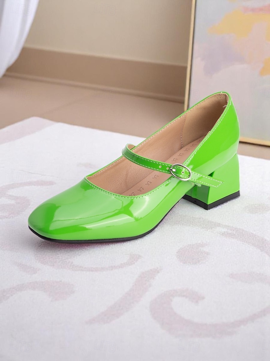 Dame vintage lyseblå lakksko med Mary Jane-blokkhæl – retro pensko i 1950-tallsstil for tenåringer og damer, ideelle for fester, skolearrangementer og hverdagslige elegante antrekk 2025 - $42.99 –P3