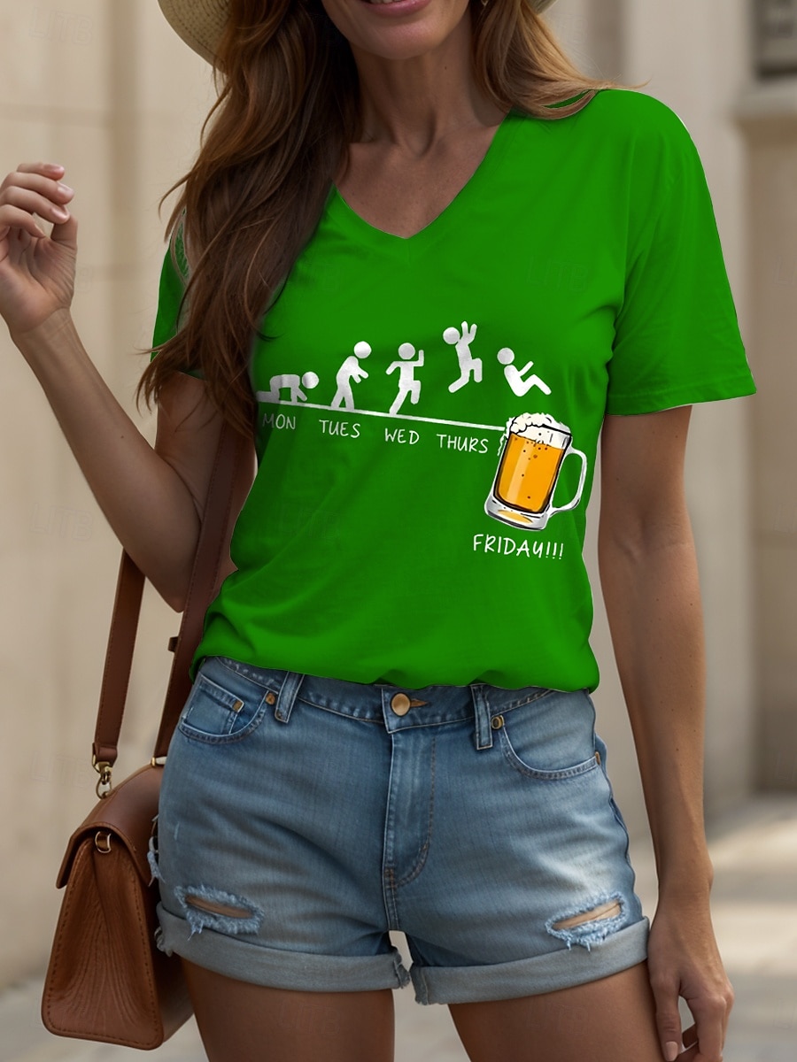 Oktoberfest Pentru femei Tricou Grafic Scrisă Epocă Stilat Clasic Manșon scurt În V Topuri obișnuite Zilnic Imprimeu Negru Alb Galben Roz Îmbujorat Roșu-aprins Vară Primăvară 2025 - $19.99 –P4