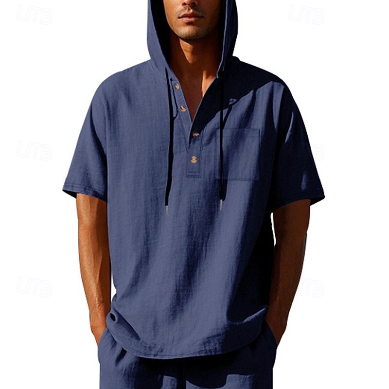 Voor heren T-shirt Henley-shirt T-shirts Shirt met korte mouwen Korte mouw Capuchon Zomer Lente Effen Modieus Ontwerper Basic Knop Vakantie Straat Uitgaan Zwart Wit Geel Top T-shirt voor mannen 2025 - $25.99 –P13