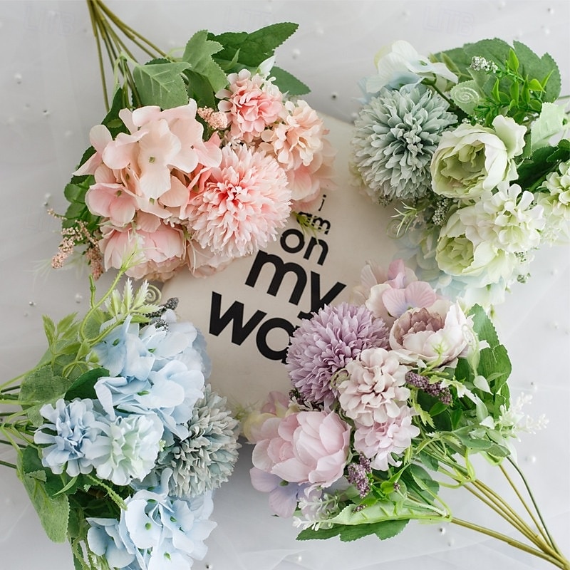 1 mazzo di fiori artificiali di seta rosa, piccolo bouquet multi-testa biforcuto, composizione di fiori secchi finti per decorare il tavolo di casa o il vaso. del 2025 a $7.99 –P1