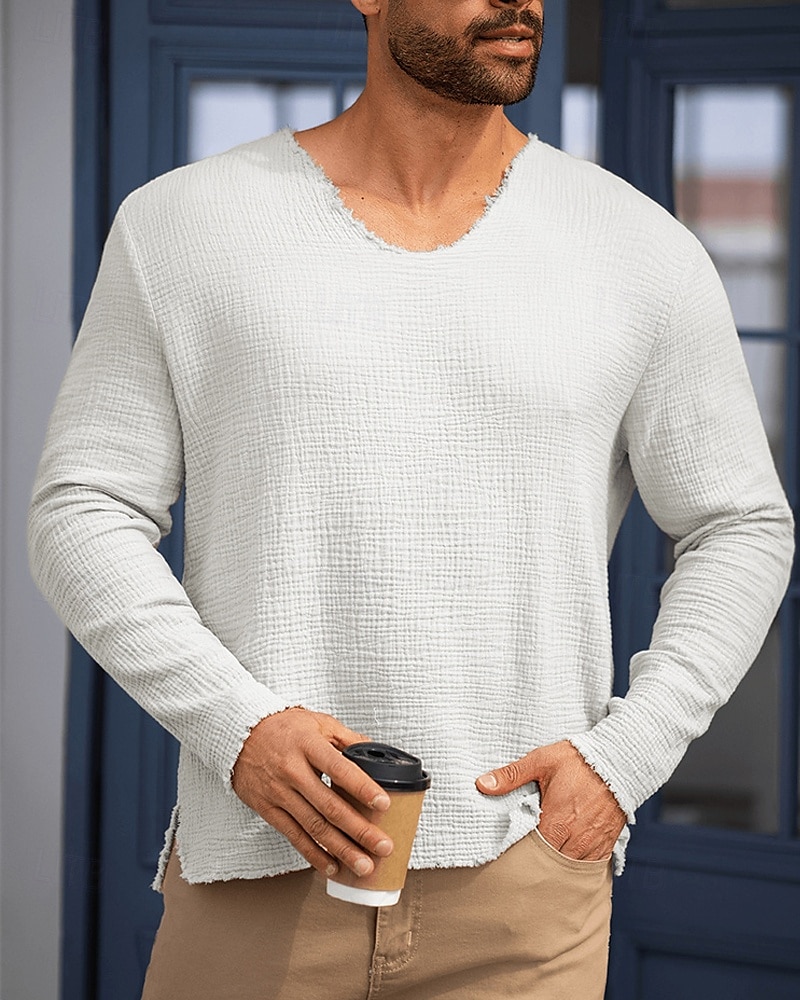 Herren T Shirt T-Shirt Langarmshirt Langarm V Ausschnitt Sommer Frühling Einfach Mode Designer Basic Klassisch Urlaub Straße Ausgehen Dunkel Braun Schwarz Weiß Top T-Shirt für Herren 2025 - $22.99 –P1