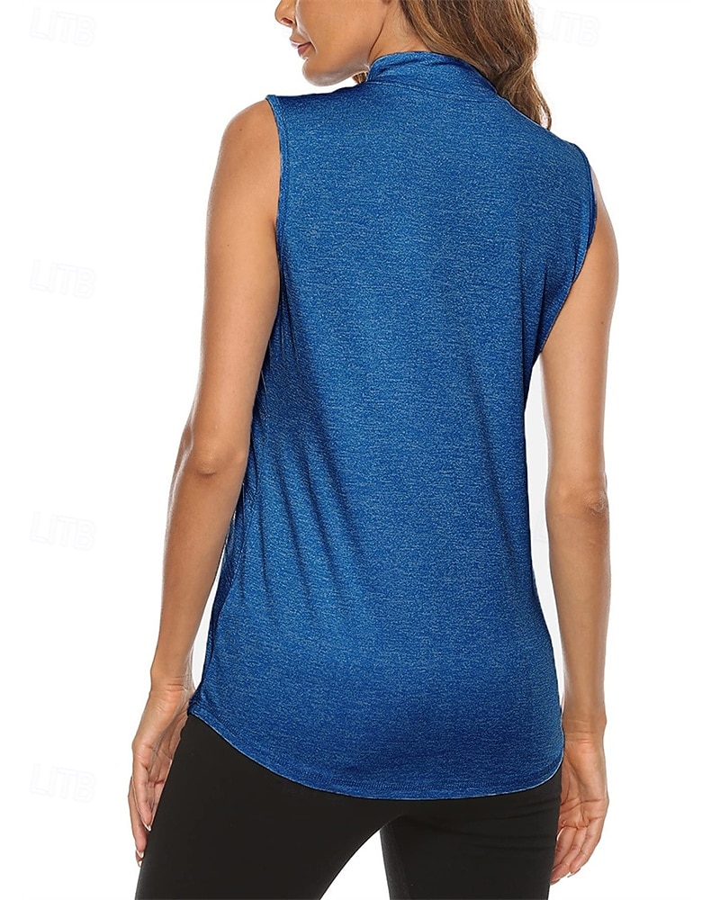 Per donna Tinta unita Maglietta sportiva Polo da golf Maglia da tennis Senza Maniche Cerniera Alta elasticità Traspirante Tennis Golf Pickleball Collo ripiegato Collo con zip Maglietta Top Azzurro del 2026 a $9.49 –P4