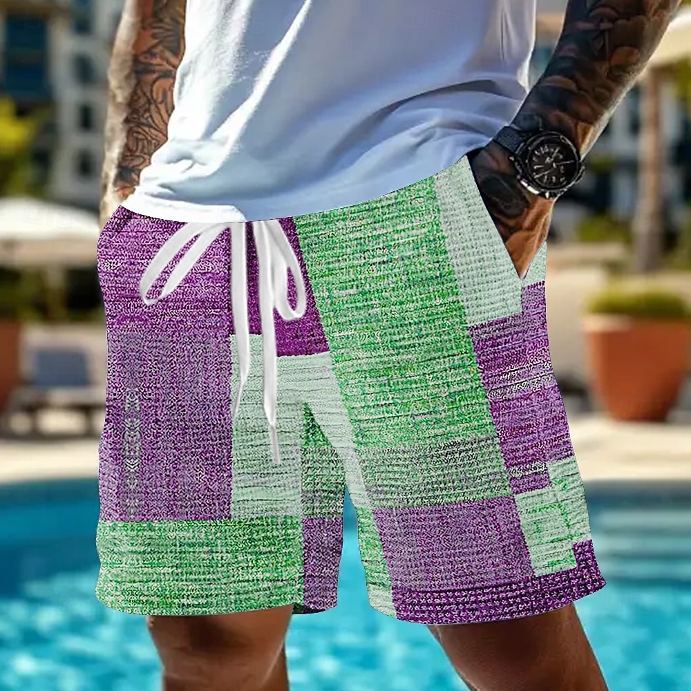 Homme Géométrique Bloc de Couleur Patchwork Short gaufré Shorts de survêtement Short décontracté Taille Moyenne Mode Décontractée Vacances Jogging Entraînement Taille élastique avec cordon de serrage de 2025 ? $21.99 –P2